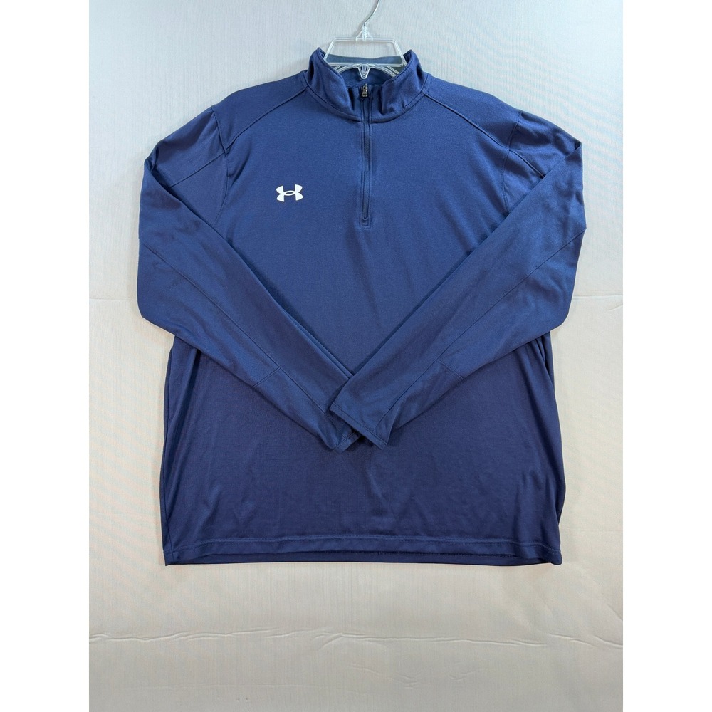 Under Armour Mens XL Navy Blue Quarter Zip Pullover Loose Fit HeatGear Sweater